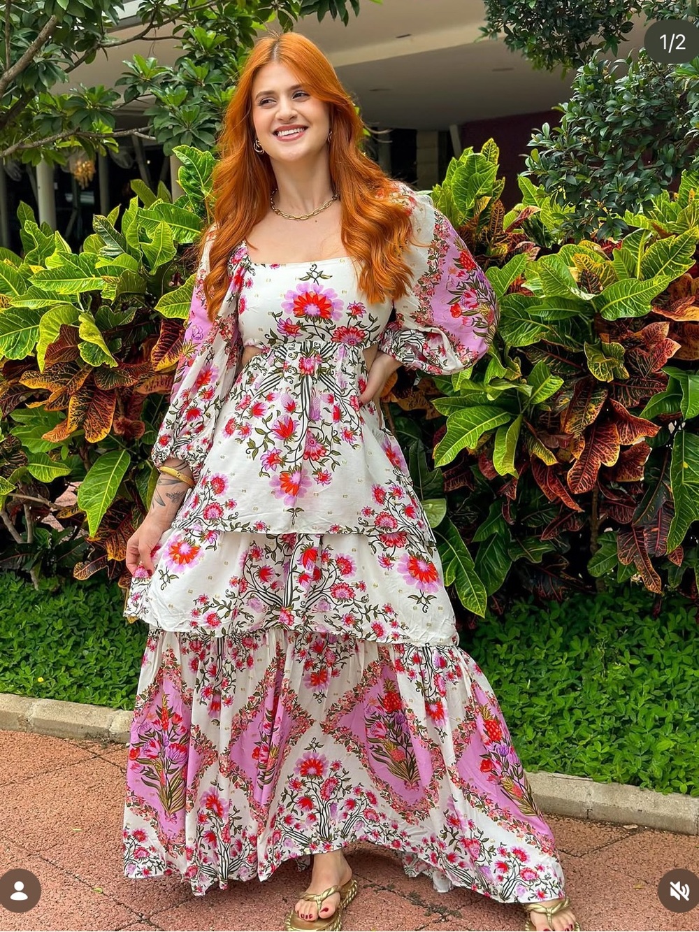 FARM Rio Pink & White Floral Tiered Maxi Dress